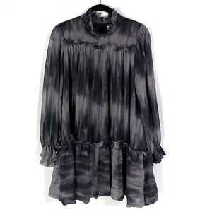 TOCCIN Babydoll Tie Dye Dress Black Gray Mini Ruffle High Neck Long Sleeve Sz 6